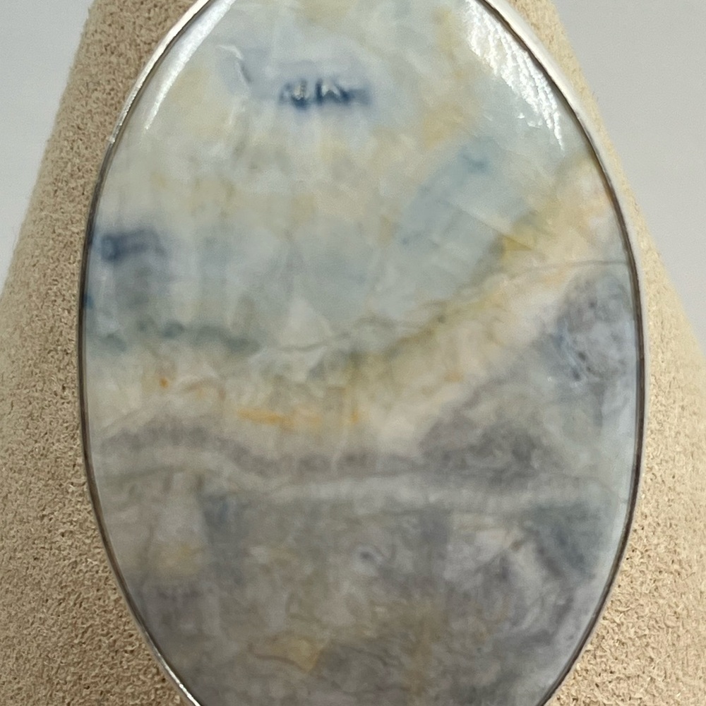 925 Sterling Silver Overlay Blue Rhodochrosite Gemstone Statement Pendant - Picture 7 of 8